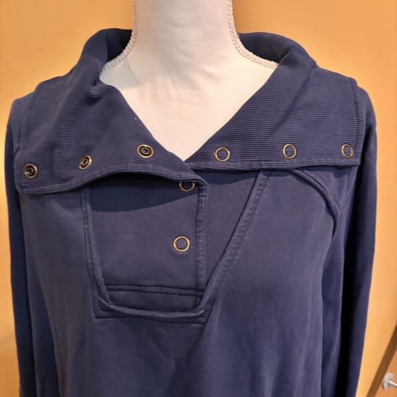 Soft Surroundings Navy Snap Neck Tunic Sweatshirt Top Plus Size 2X Raw Edge NWT - Picture 3 of 5